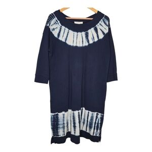 Pure Jill Women Navy Blue Tie Dye Organic Cotton Comfort Sweatshirt Dress Medium